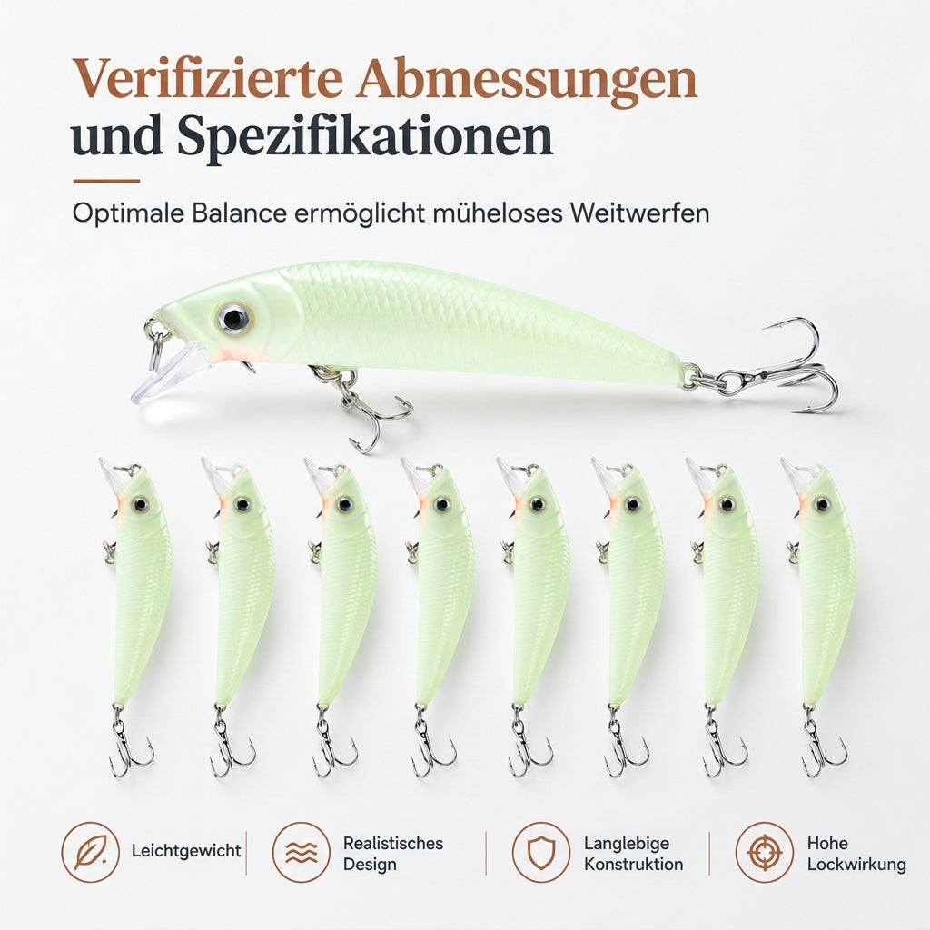 🎣 Begrenzte Zeit 50% Rabatt 🎒 7cm, 8g leuchtender Minnow Hard Bait, künstlicher Köder für die Nachtfischerei