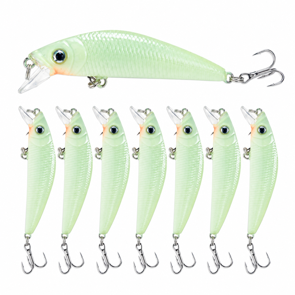 🎣 Begrenzte Zeit 50% Rabatt 🎒 7cm, 8g leuchtender Minnow Hard Bait, künstlicher Köder für die Nachtfischerei