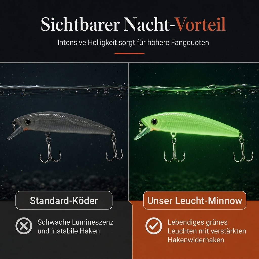 🎣 Begrenzte Zeit 50% Rabatt 🎒 7cm, 8g leuchtender Minnow Hard Bait, künstlicher Köder für die Nachtfischerei
