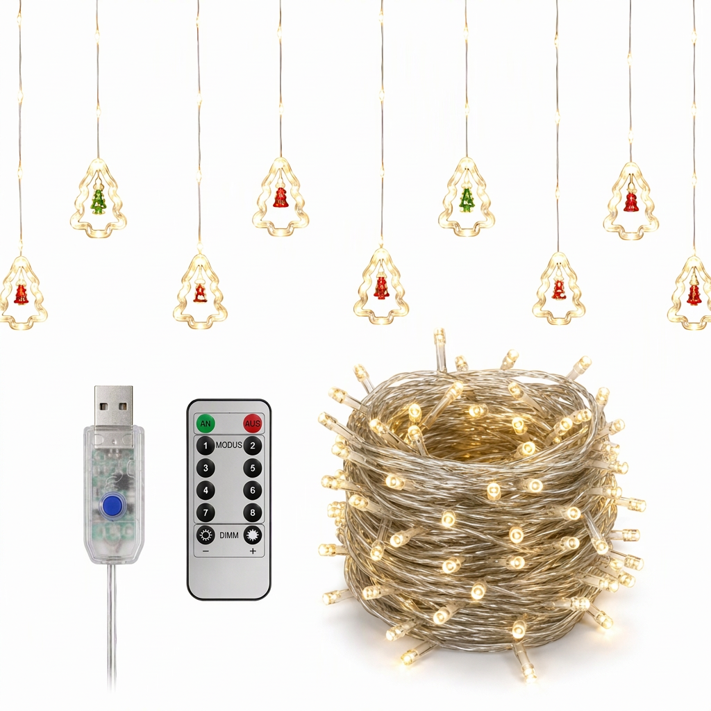 🎄 Begrenzte Zeit 50% Rabatt 💡 LED-Weihnachts-Eiszapfen-Lichterkette, USB-betrieben, hängende Lichter mit Stern- und Weihnachtsbaumring für Weihnachtsfensterdekoration