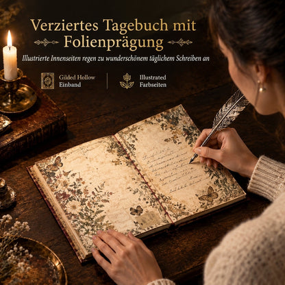 📖 Begrenzte Zeit 50% Rabatt 🌹 Hardcover-Notizbuch im Vintage-European-Stil mit geprägtem Einband, Goldfolien-Akzenten und farbig illustrierten Seiten