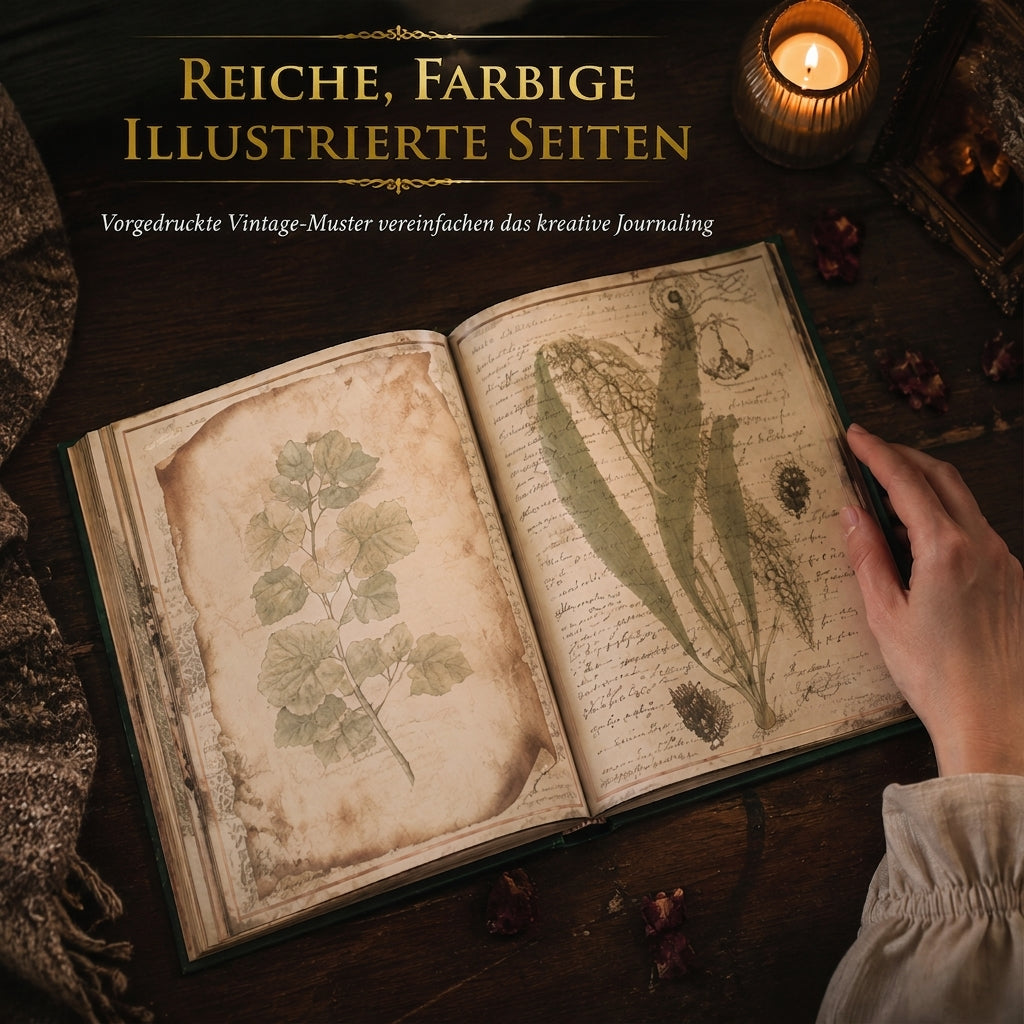 📖 Begrenzte Zeit 50% Rabatt 🌹 Hardcover-Notizbuch im Vintage-European-Stil mit geprägtem Einband, Goldfolien-Akzenten und farbig illustrierten Seiten