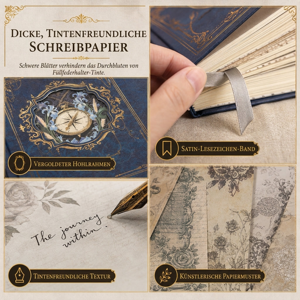 📖 Begrenzte Zeit 50% Rabatt 🌹 Hardcover-Notizbuch im Vintage-European-Stil mit geprägtem Einband, Goldfolien-Akzenten und farbig illustrierten Seiten