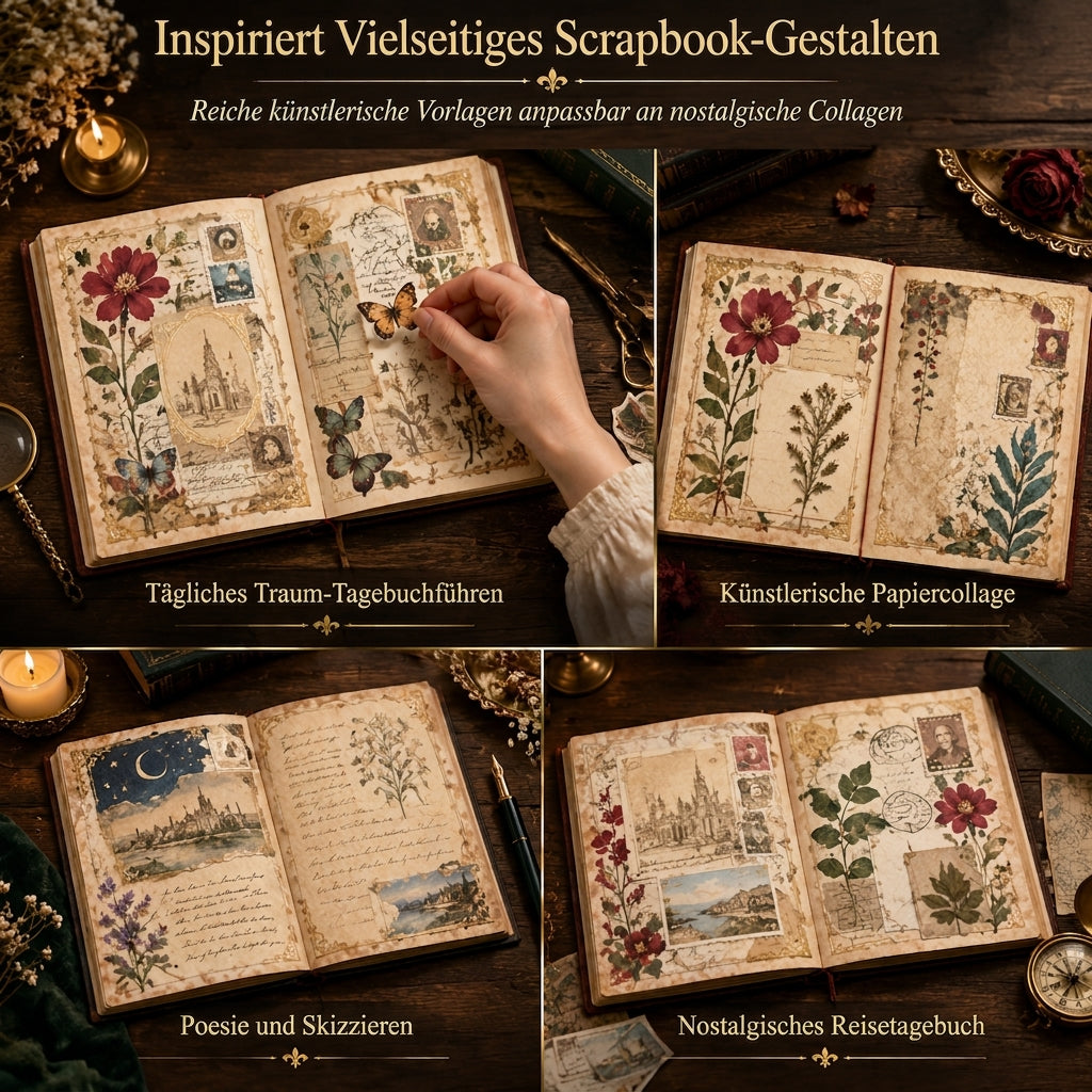 📖 Begrenzte Zeit 50% Rabatt 🌹 Hardcover-Notizbuch im Vintage-European-Stil mit geprägtem Einband, Goldfolien-Akzenten und farbig illustrierten Seiten