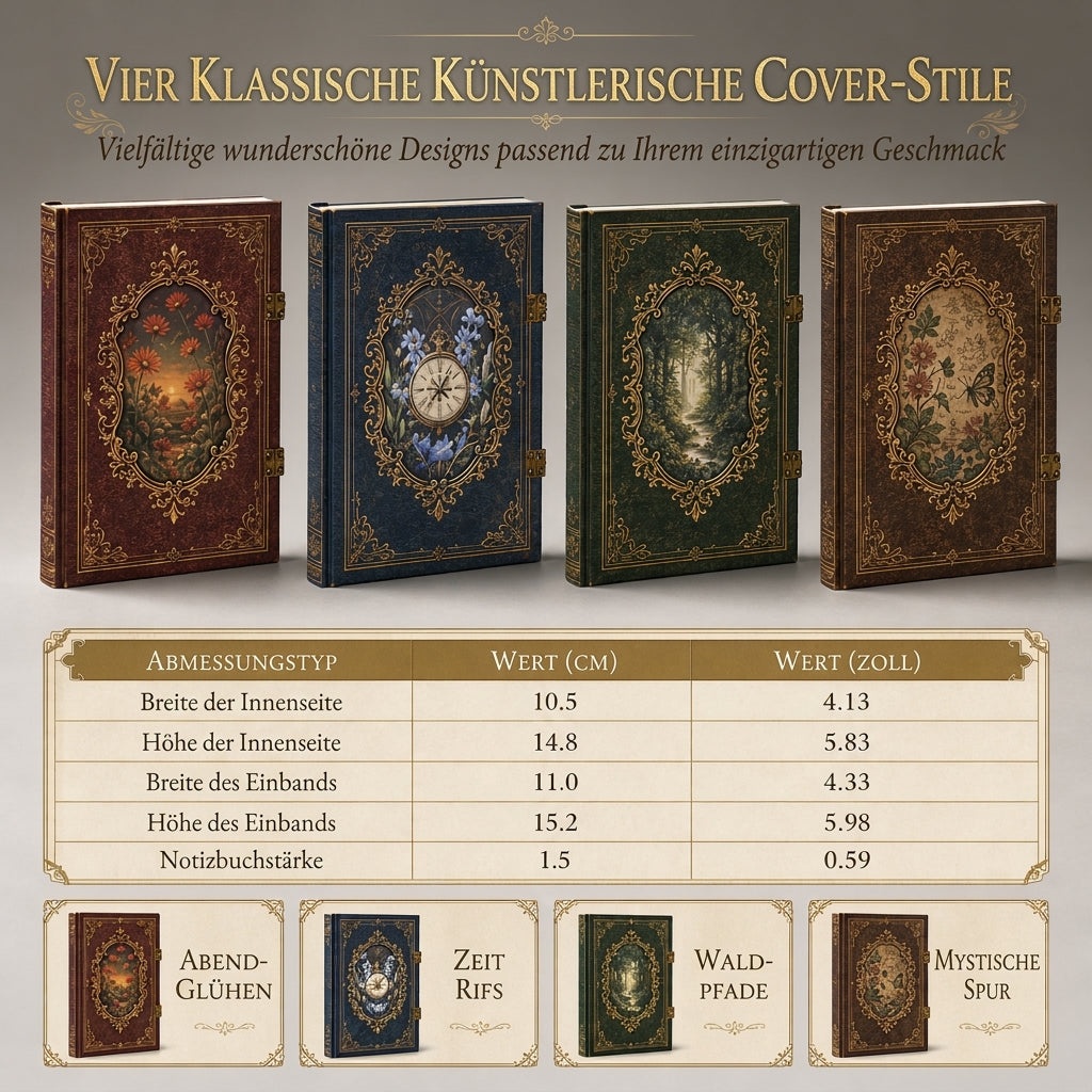 📖 Begrenzte Zeit 50% Rabatt 🌹 Hardcover-Notizbuch im Vintage-European-Stil mit geprägtem Einband, Goldfolien-Akzenten und farbig illustrierten Seiten