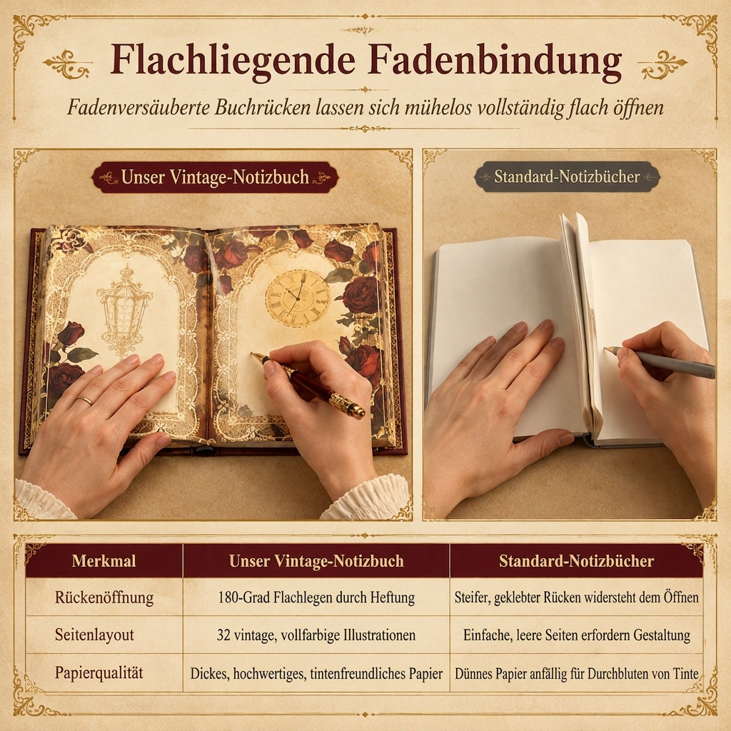 📖 Begrenzte Zeit 50% Rabatt 🌹 Hardcover-Notizbuch im Vintage-European-Stil mit geprägtem Einband, Goldfolien-Akzenten und farbig illustrierten Seiten