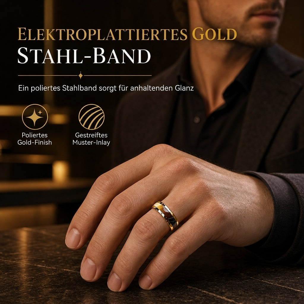 💍 Begrenzte Zeit 50% Rabatt ✨ Edelstahl Ring mit Emaille-Streifen – Rostfreier 316L Titanstahl, glänzende 18K Gold Spiegel-Elektroplattierung, kontrastierendes schwarzes Emaille-Streifen Inlay & ergonomischer Komfort-Passform Innenraum – 7 Größen 💎