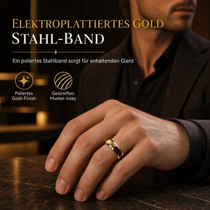 💍 Begrenzte Zeit 50% Rabatt ✨ Edelstahl Ring mit Emaille-Streifen – Rostfreier 316L Titanstahl, glänzende 18K Gold Spiegel-Elektroplattierung, kontrastierendes schwarzes Emaille-Streifen Inlay & ergonomischer Komfort-Passform Innenraum – 7 Größen 💎