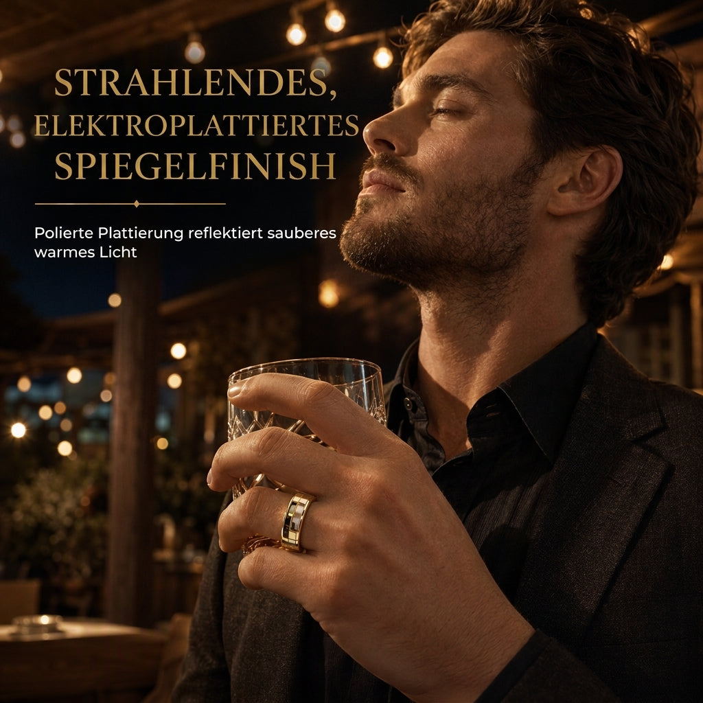 💍 Begrenzte Zeit 50% Rabatt ✨ Edelstahl Ring mit Emaille-Streifen – Rostfreier 316L Titanstahl, glänzende 18K Gold Spiegel-Elektroplattierung, kontrastierendes schwarzes Emaille-Streifen Inlay & ergonomischer Komfort-Passform Innenraum – 7 Größen 💎