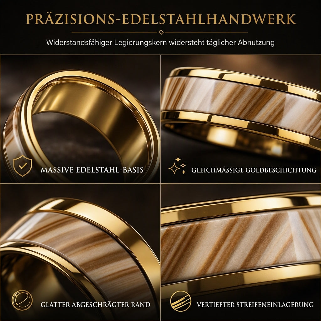 💍 Begrenzte Zeit 50% Rabatt ✨ Edelstahl Ring mit Emaille-Streifen – Rostfreier 316L Titanstahl, glänzende 18K Gold Spiegel-Elektroplattierung, kontrastierendes schwarzes Emaille-Streifen Inlay & ergonomischer Komfort-Passform Innenraum – 7 Größen 💎