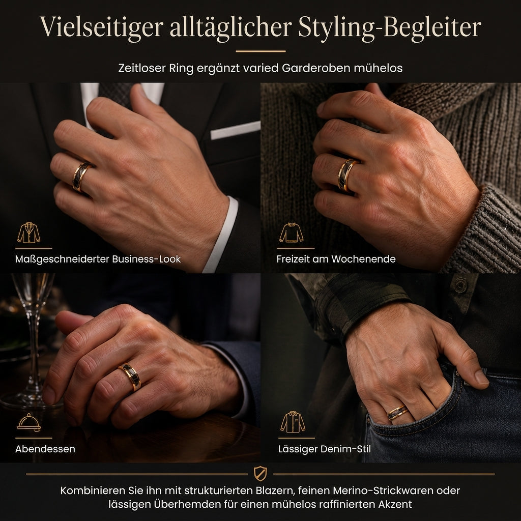 💍 Begrenzte Zeit 50% Rabatt ✨ Edelstahl Ring mit Emaille-Streifen – Rostfreier 316L Titanstahl, glänzende 18K Gold Spiegel-Elektroplattierung, kontrastierendes schwarzes Emaille-Streifen Inlay & ergonomischer Komfort-Passform Innenraum – 7 Größen 💎