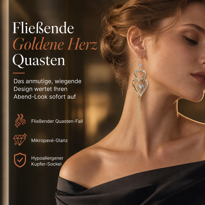 💫 Begrenzte Zeit 50% Rabatt 💎 Elegante vergoldete Doppel Herz Quasten Ohrringe mit Strass für Damen