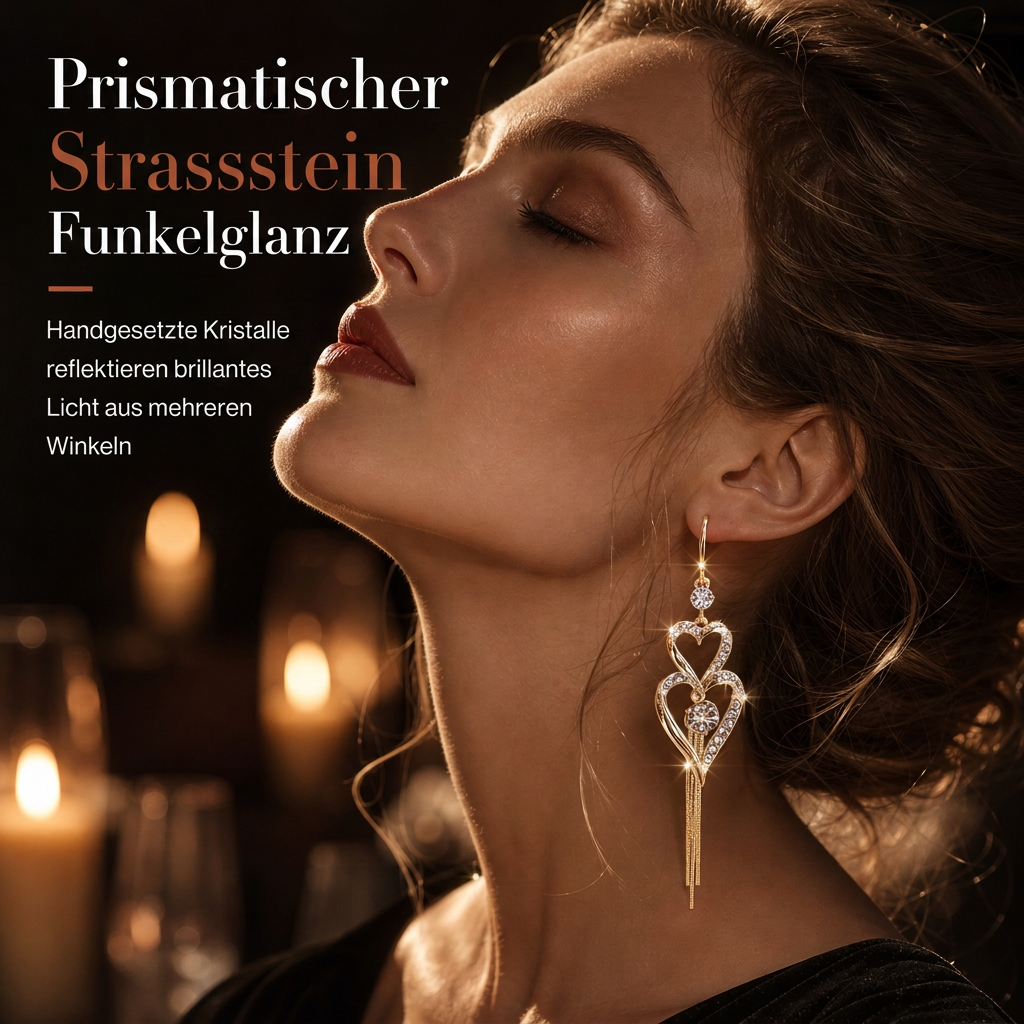 💫 Begrenzte Zeit 50% Rabatt 💎 Elegante vergoldete Doppel Herz Quasten Ohrringe mit Strass für Damen