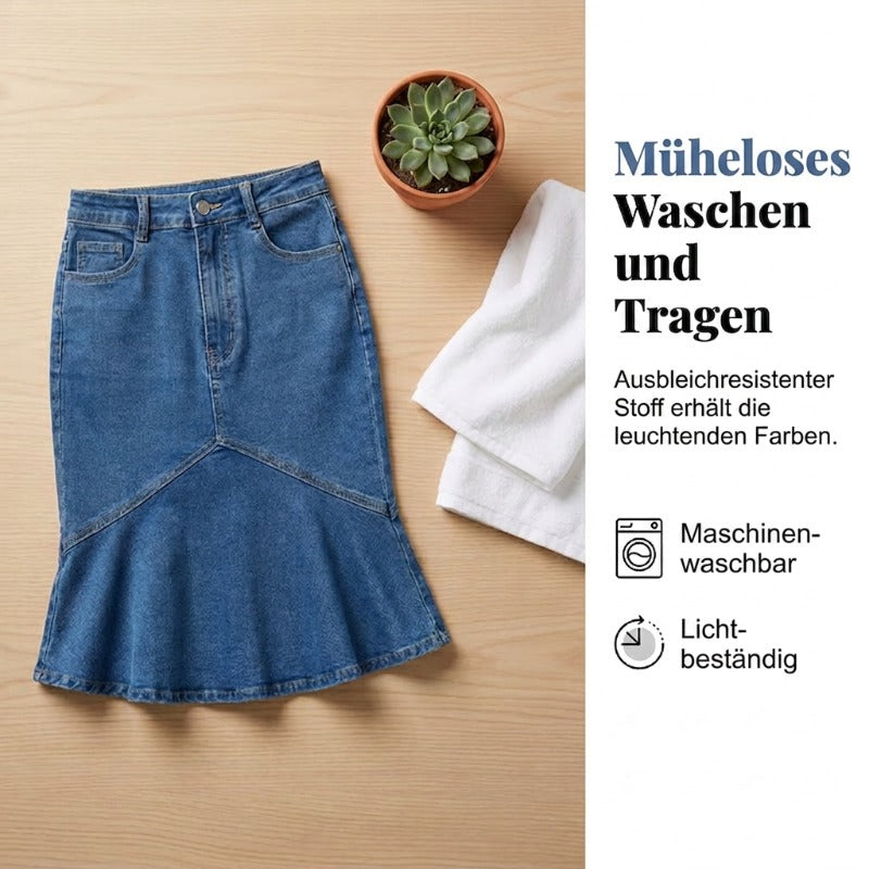 ✨Ausgestellter Midi-Rock aus Denim im Meerjungfrauen-Stil